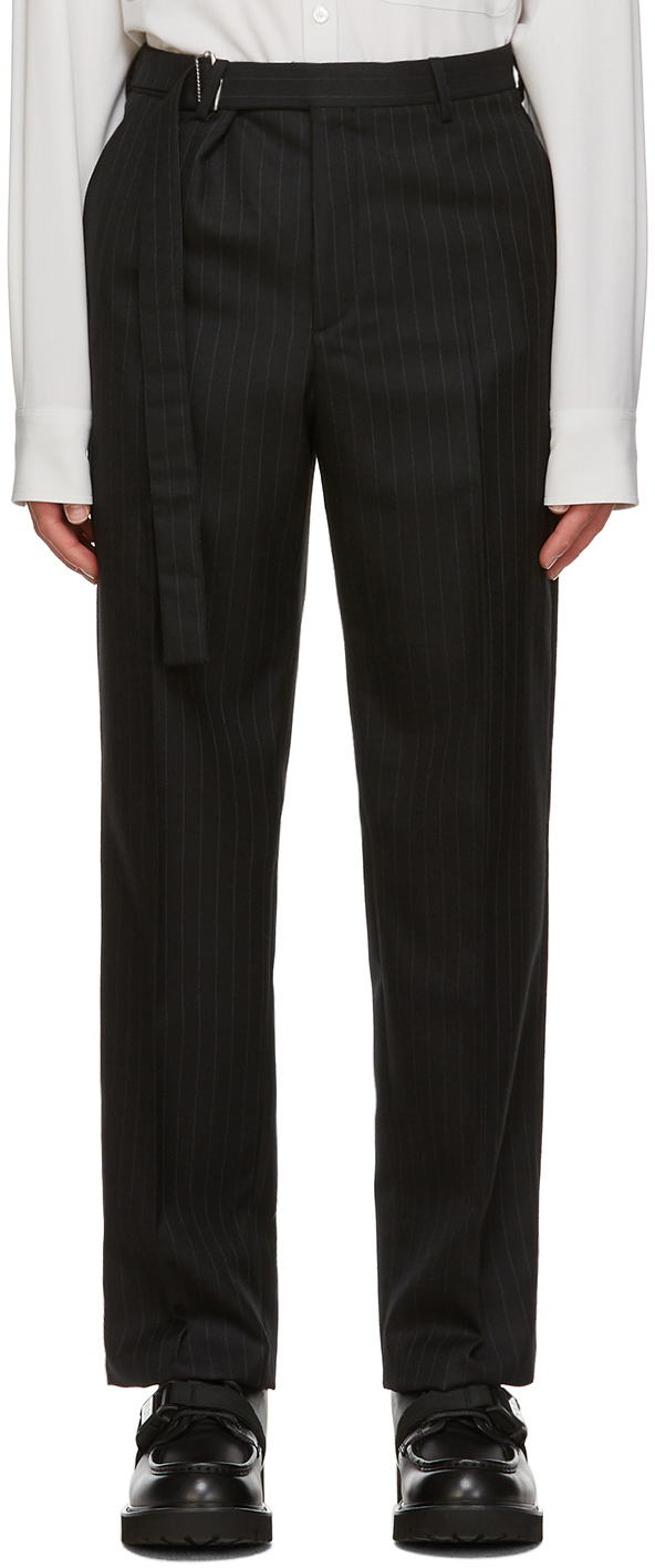 Valentino: Black & Grey Wool Pinstripe Trousers | SSENSE Canada