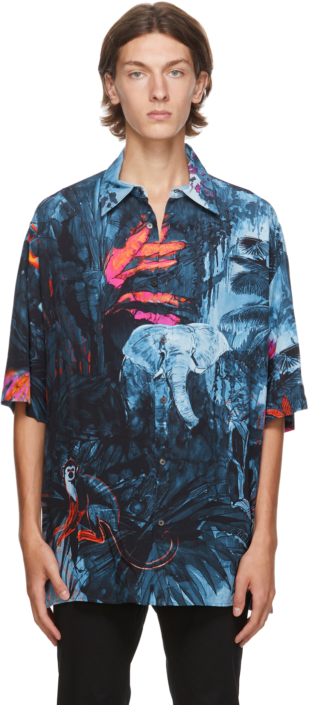 Valentino: Blue Mural Jungle Shirt | SSENSE