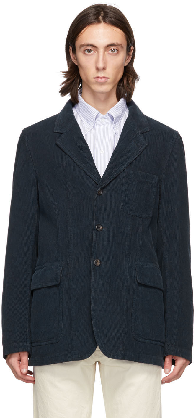 Drake's: Navy Corduroy Games Blazer | SSENSE UK