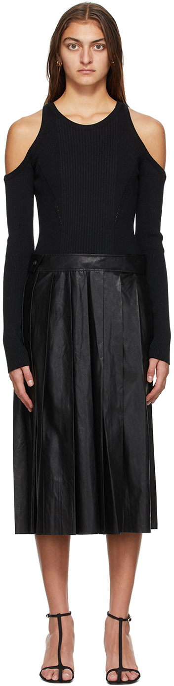 System Black Cropped Shoulder Knit Dress