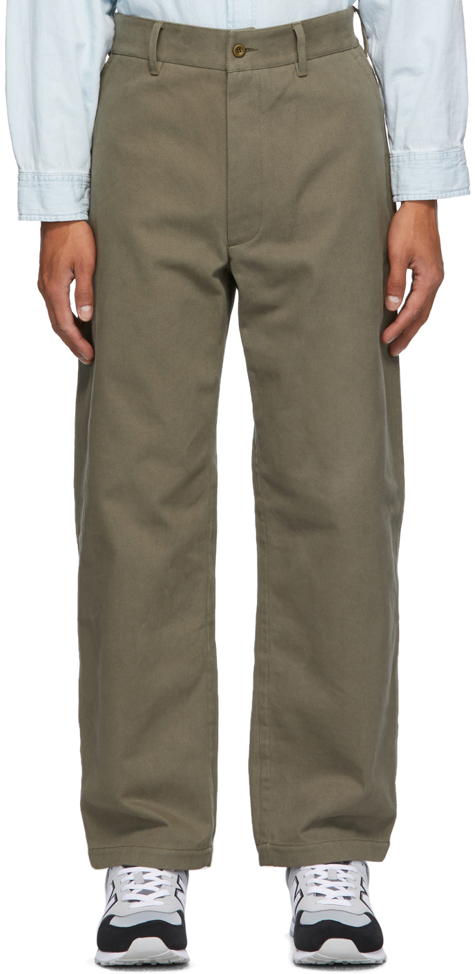 4SDESIGNS: Green Heavy Twill Everyday Trousers | SSENSE