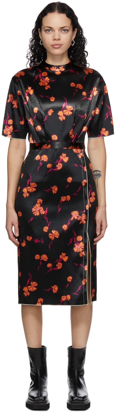 Meryll Rogge Black Bonded Satin Daisy Dress