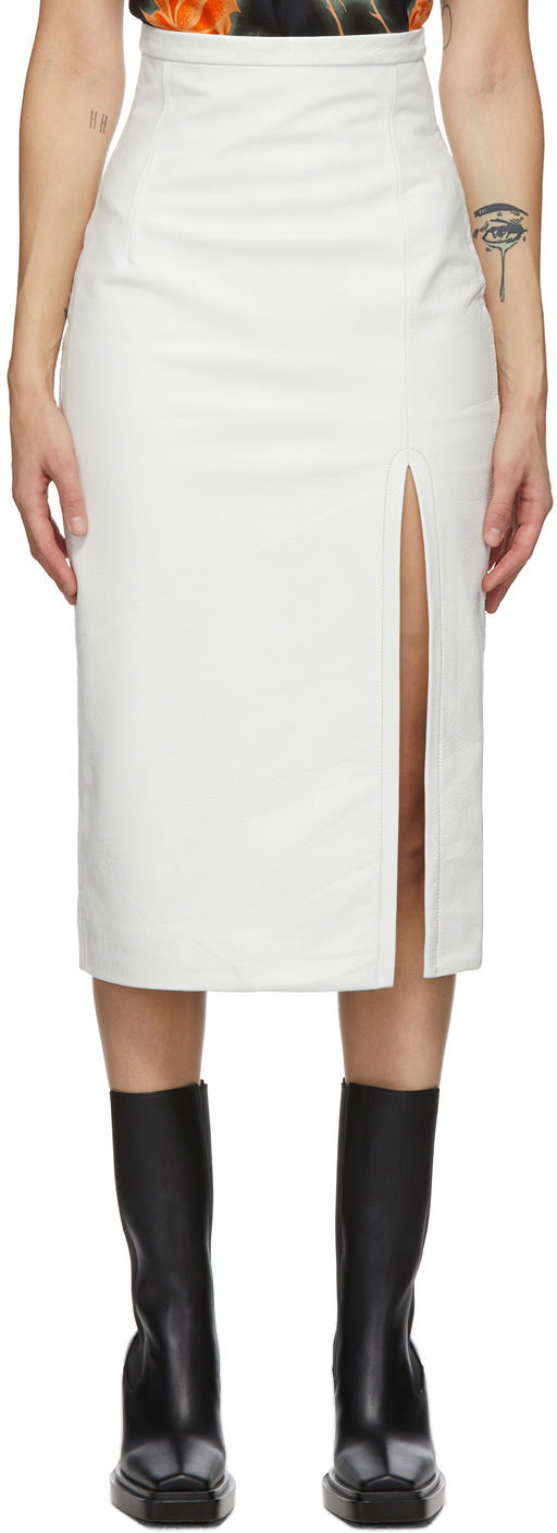 Meryll Rogge White Leather Vintage Slit Skirt