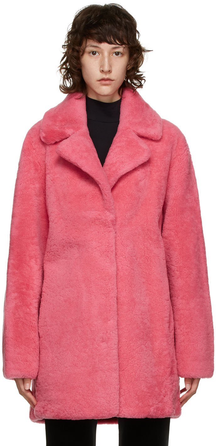 Yves Salomon - Meteo: Pink Shearling Coat | SSENSE