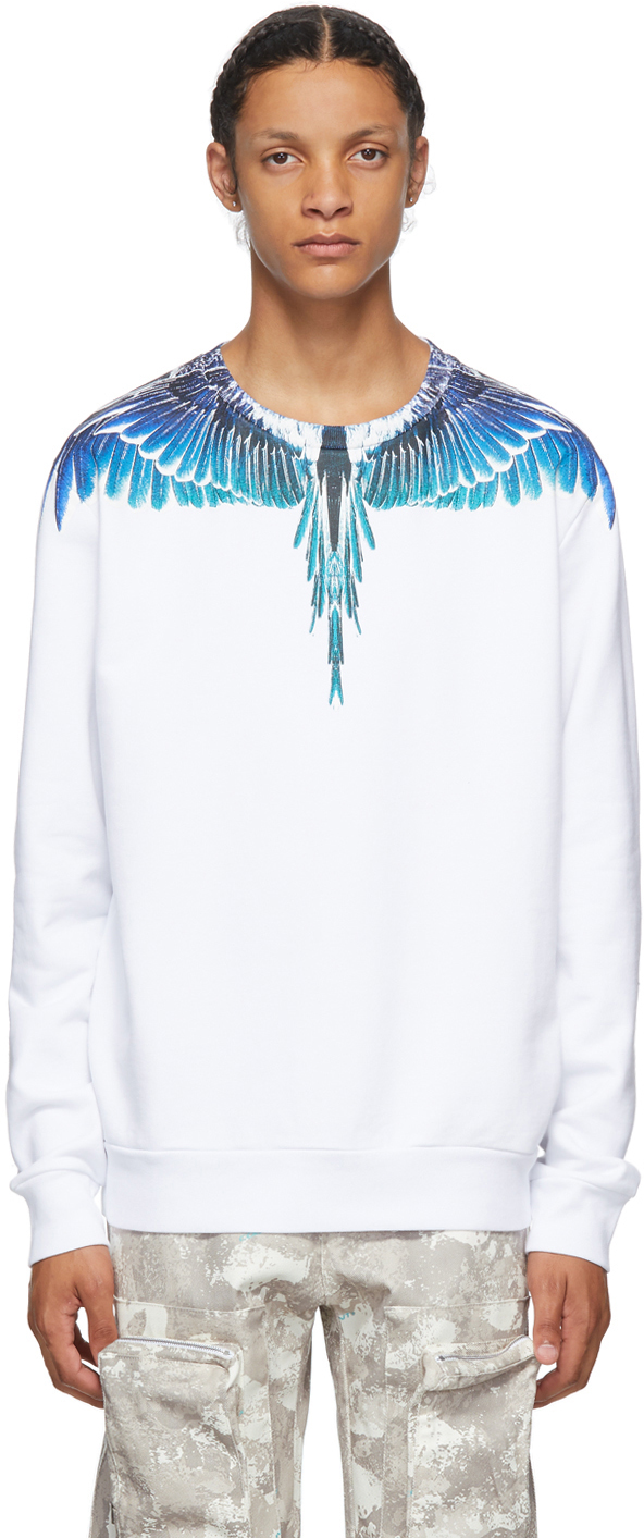 White & Blue Wings Sweatshirt by Marcelo Burlon County of Milan on Sale