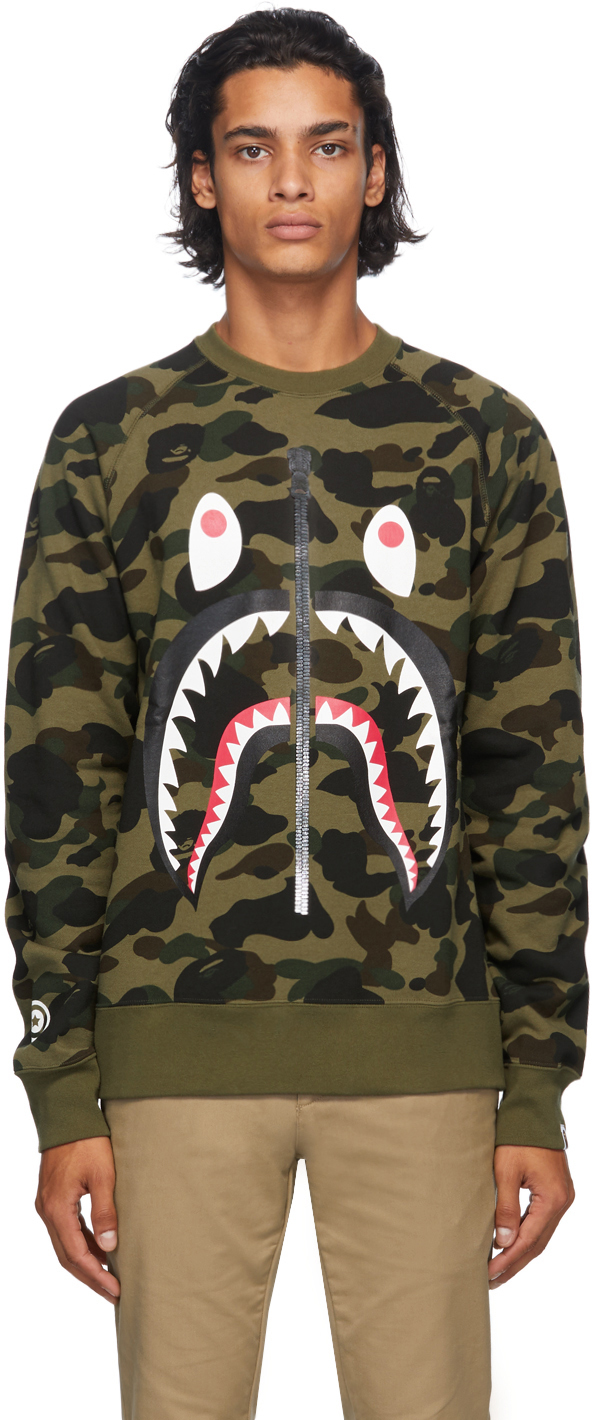 BAPE: Green 1st Camo Shark Sweatshirt | SSENSE