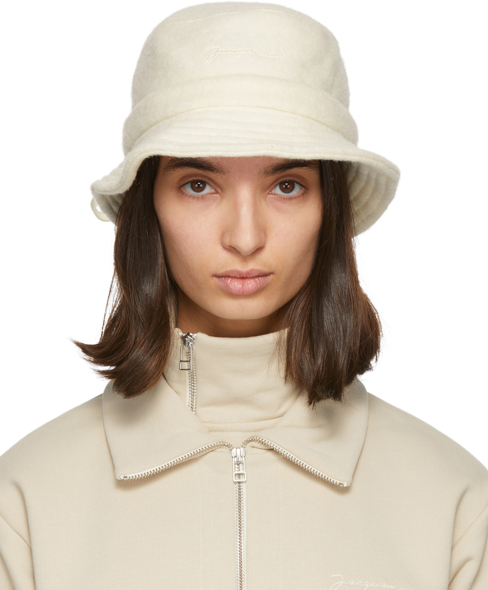 Jacquemus: Off-White Wool 'Le Bob Gadjo' Beach Hat | SSENSE Canada