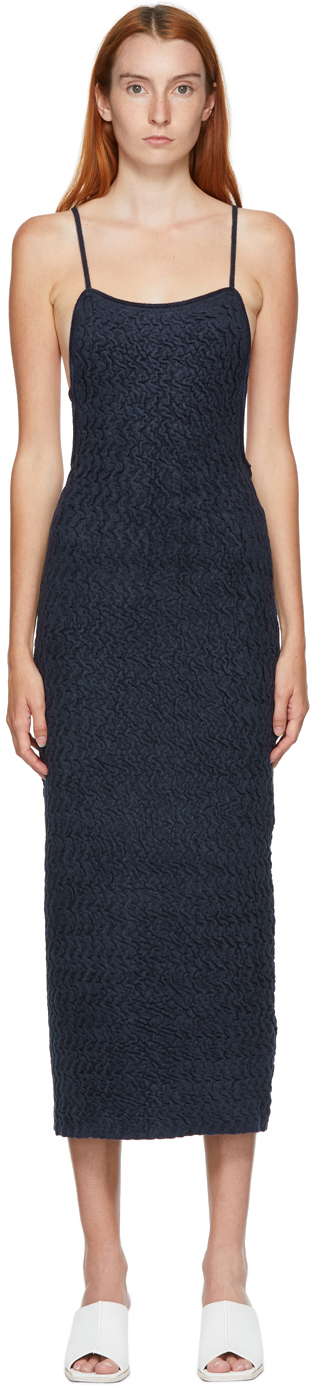 Jacquemus: Navy Maille Velour Dress | SSENSE