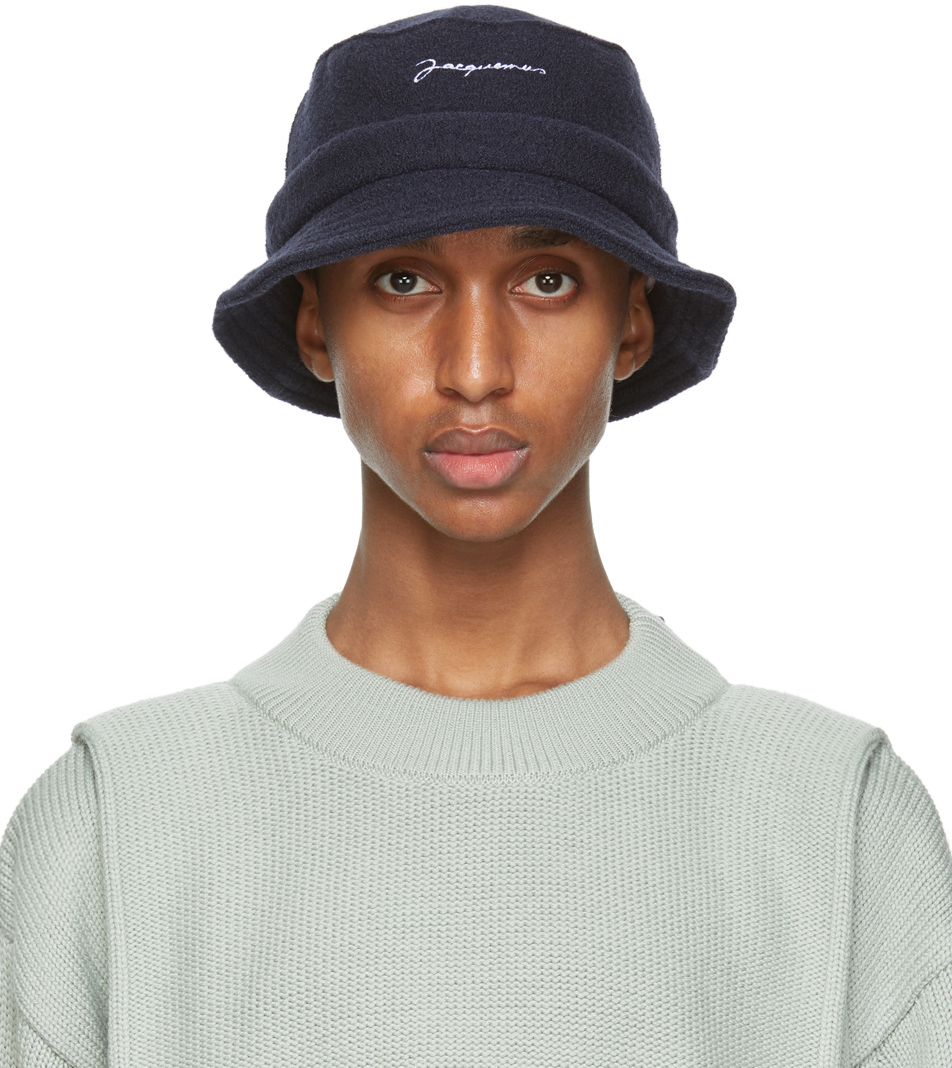 Jacquemus: Navy Wool 'Le Bob' Bucket Hat | SSENSE