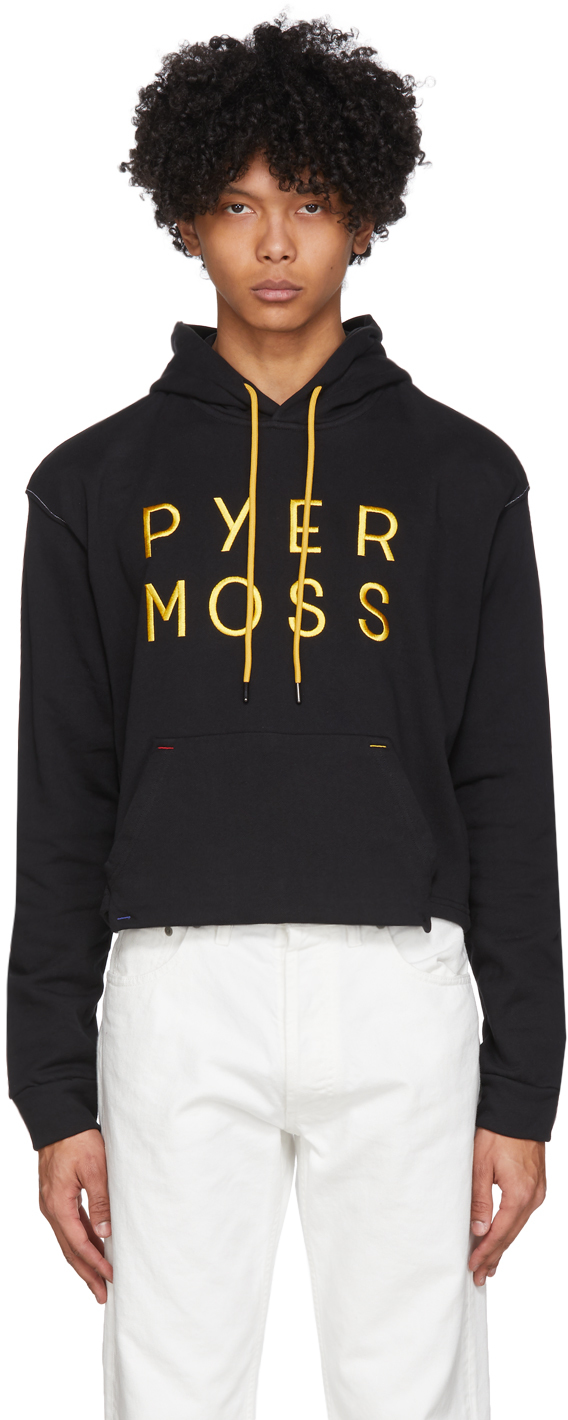 Pyer Moss: Black Cropped Logo Hoodie | SSENSE