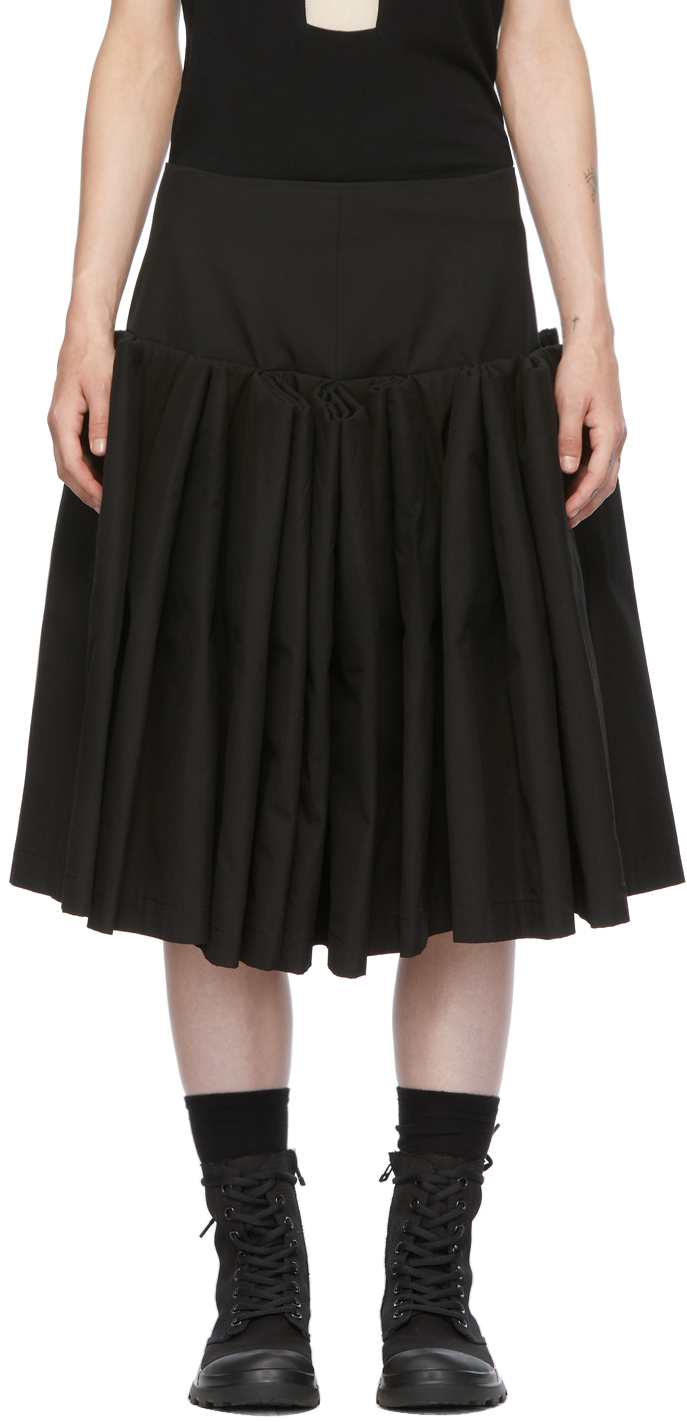 Yohji Yamamoto: Black Tuck Pannier Skirt | SSENSE