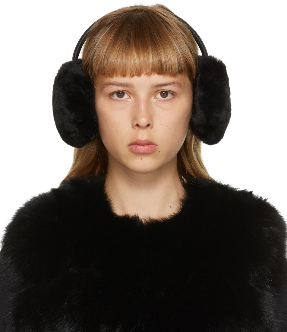 Yves Salomon Black Fur Ear Muffs SSENSE