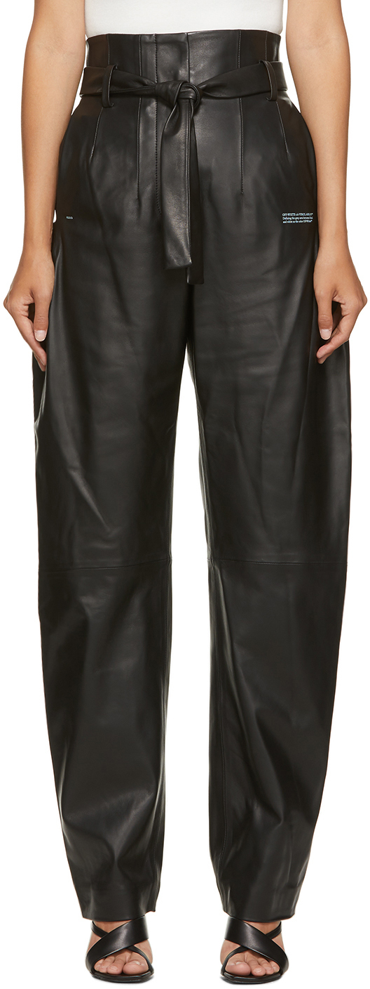 black paperbag leather trousers