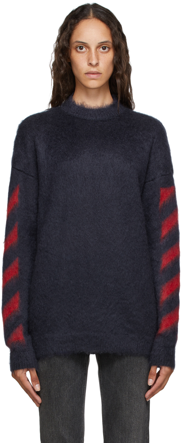 Navy \u0026 Red Mohair Diag Sweater 