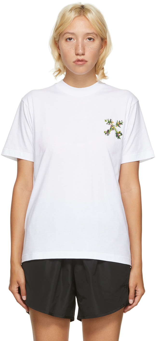 Off-White: White Embroidered Mini Arrow T-Shirt | SSENSE Canada