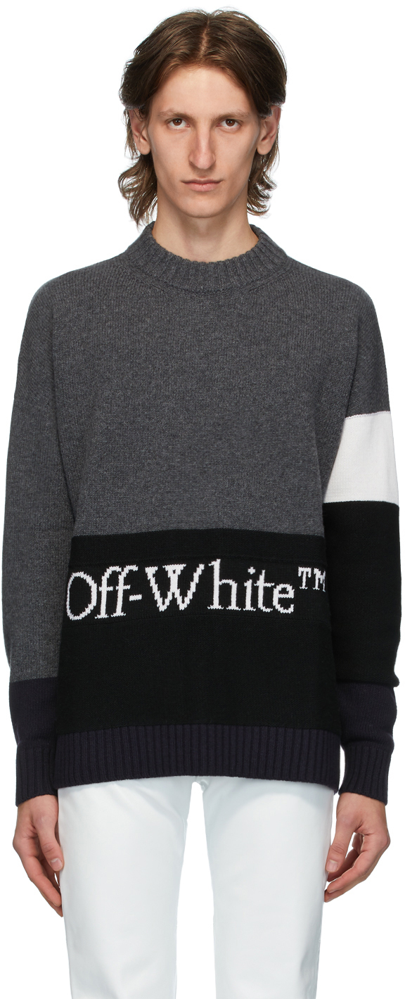 Off-White: Grey Color Block Sweater | SSENSE