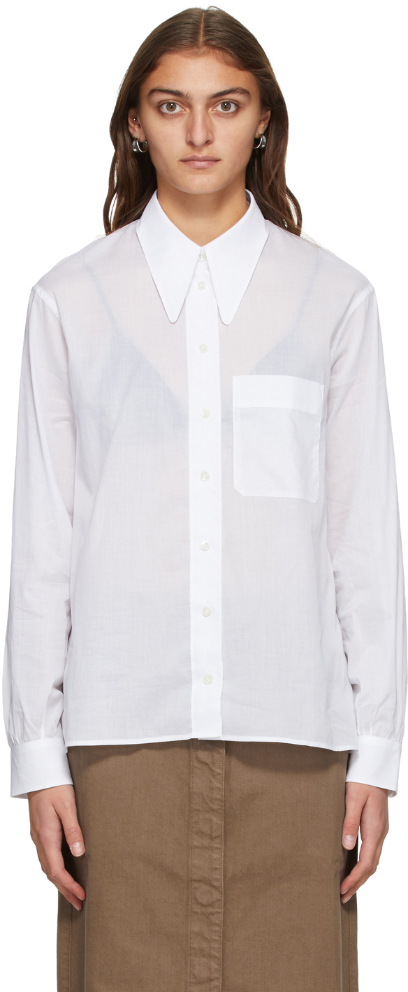 LEMAIRE: White Pointed Collar Shirt | SSENSE