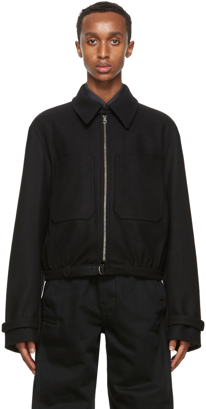 LEMAIRE: Black Wool Zipped Jacket | SSENSE