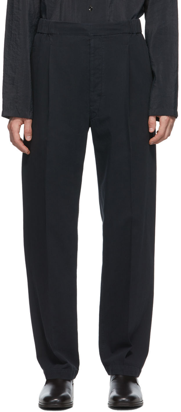 LEMAIRE: Grey Pleated Drawstring Trousers | SSENSE Canada