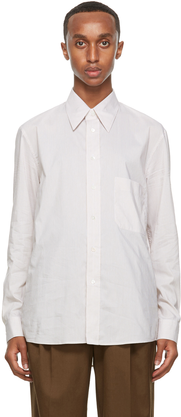 LEMAIRE: Beige & White Silk Striped Regular Shirt | SSENSE