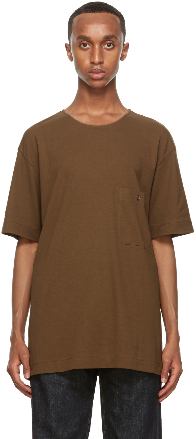 LEMAIRE: Brown Crepe Jersey T-Shirt | SSENSE