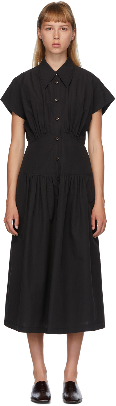 Vivo Fahari Shirred Waist Shirt Dress - Black