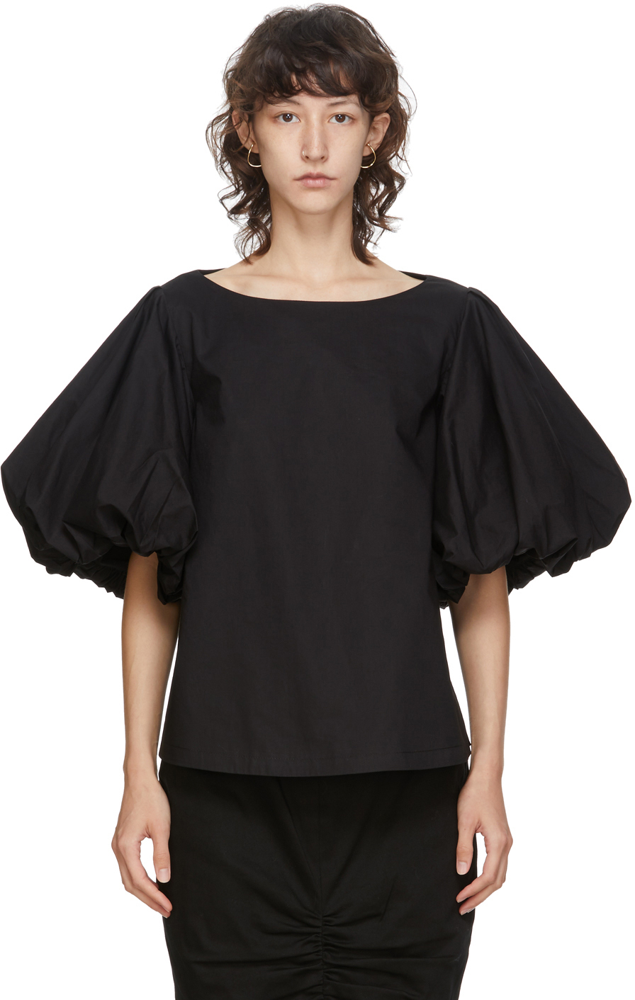 Edit: Black Balloon Sleeve Top | SSENSE UK