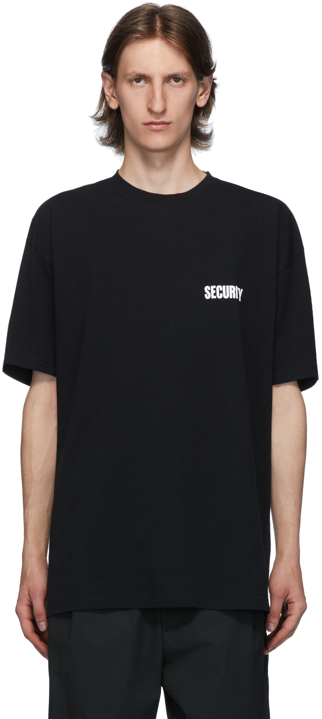 VETEMENTS: Black 'Security' T-Shirt | SSENSE Canada