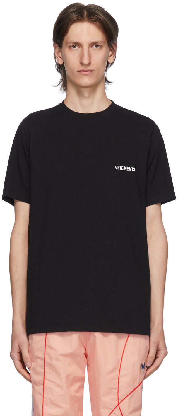 VETEMENTS: ブラック ロゴ フロント バック T シャツ | SSENSE 日本