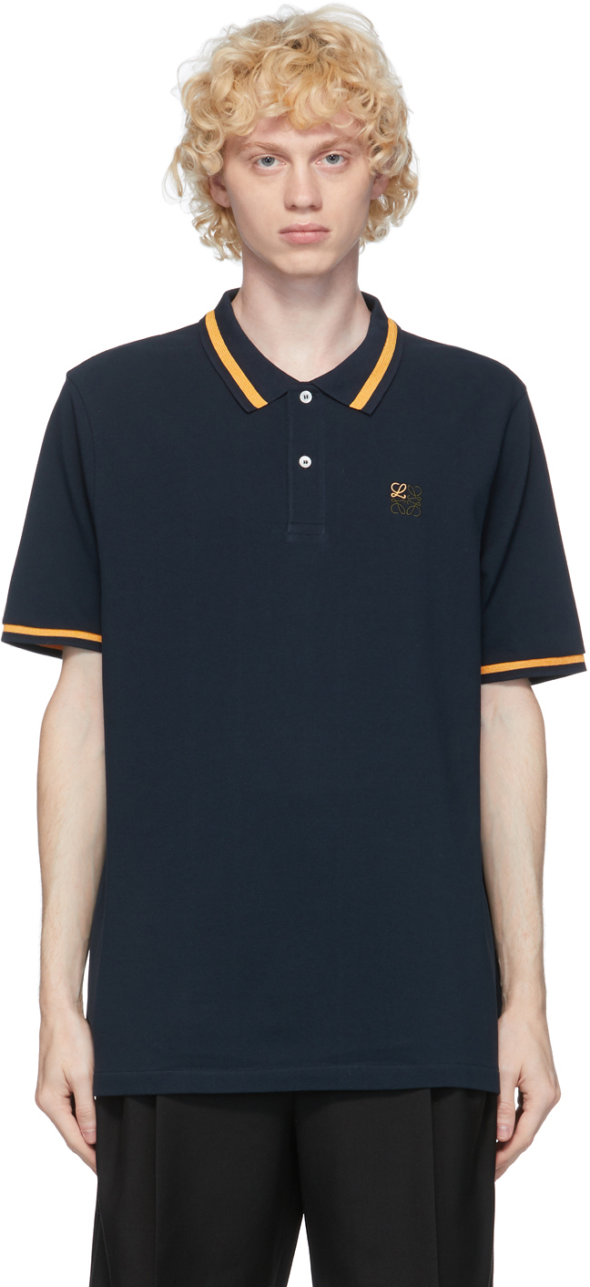 Loewe: Navy Anagram Embroidered Polo | SSENSE