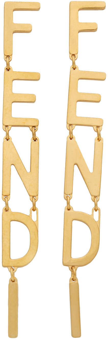 Fendi: Gold Logo Charm Earrings | SSENSE