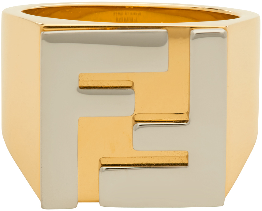 Fendi Gold & Silver 'Forever Fendi' Logo Signet Ring
