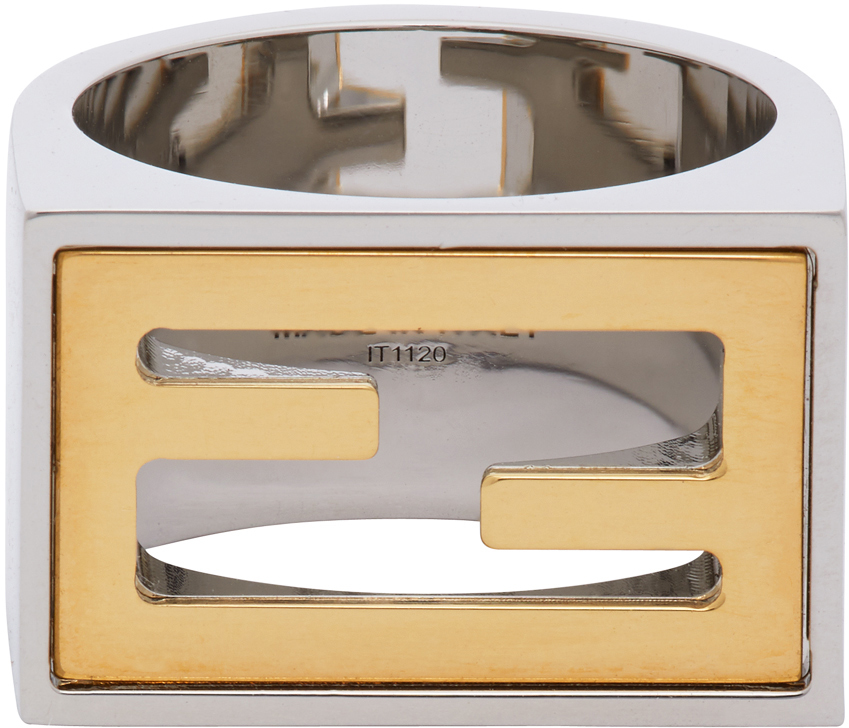 Fendi Silver & Gold 'Forever Fendi' Signet Ring