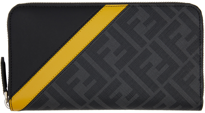 Fendi: Black & Yellow 'Forever Fendi' Zip Continental Wallet | SSENSE UK