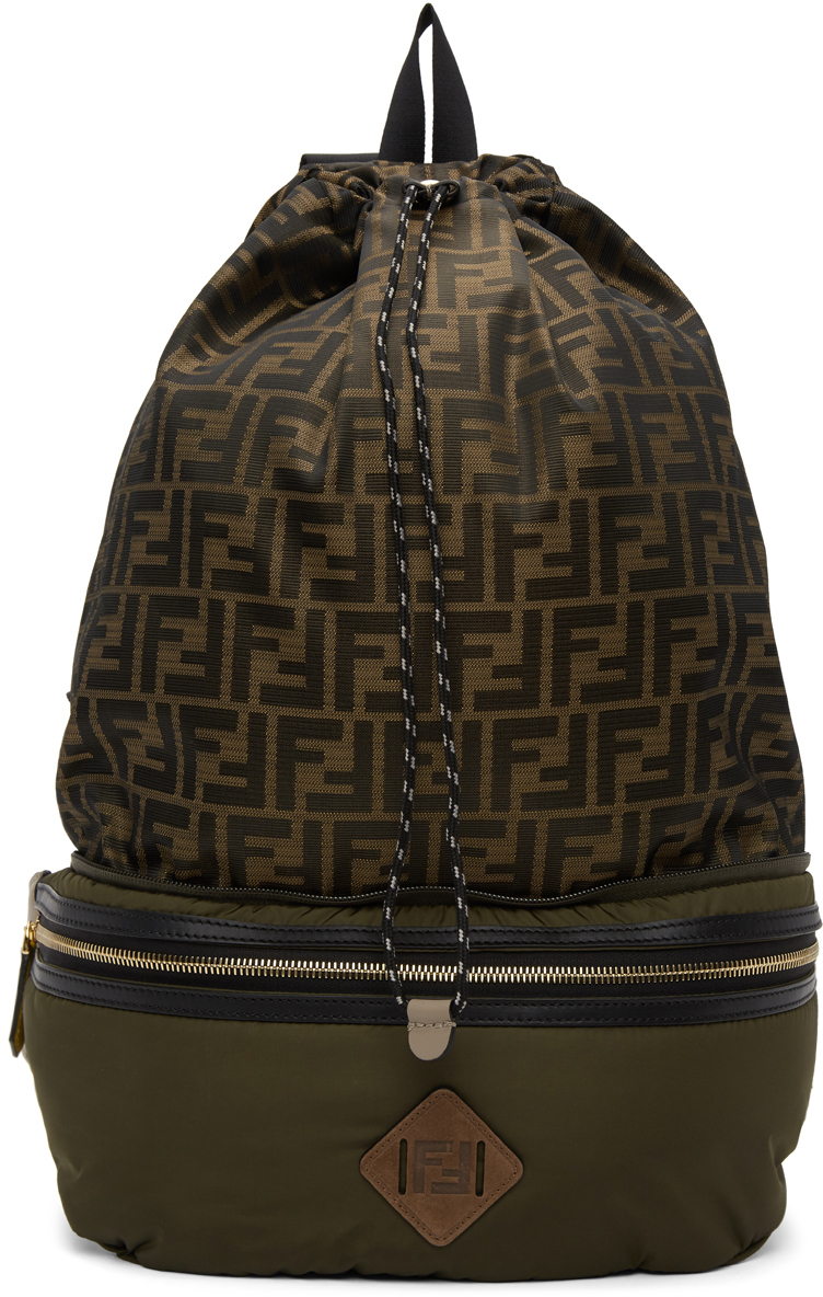 Fendi Khaki and Gold Forever Fendi Convertible Backpack 202693M166140