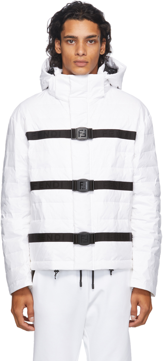 White Down Puffer Jacket by Fendi on Sale
