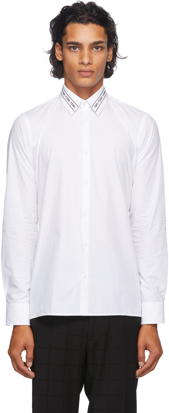 Fendi White Embroidered Collar Shirt