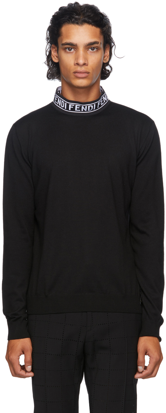 Fendi: Black Wool Mock Neck Sweater 
