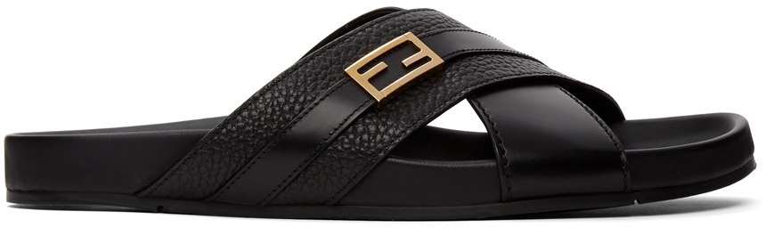 fendi black leather slides