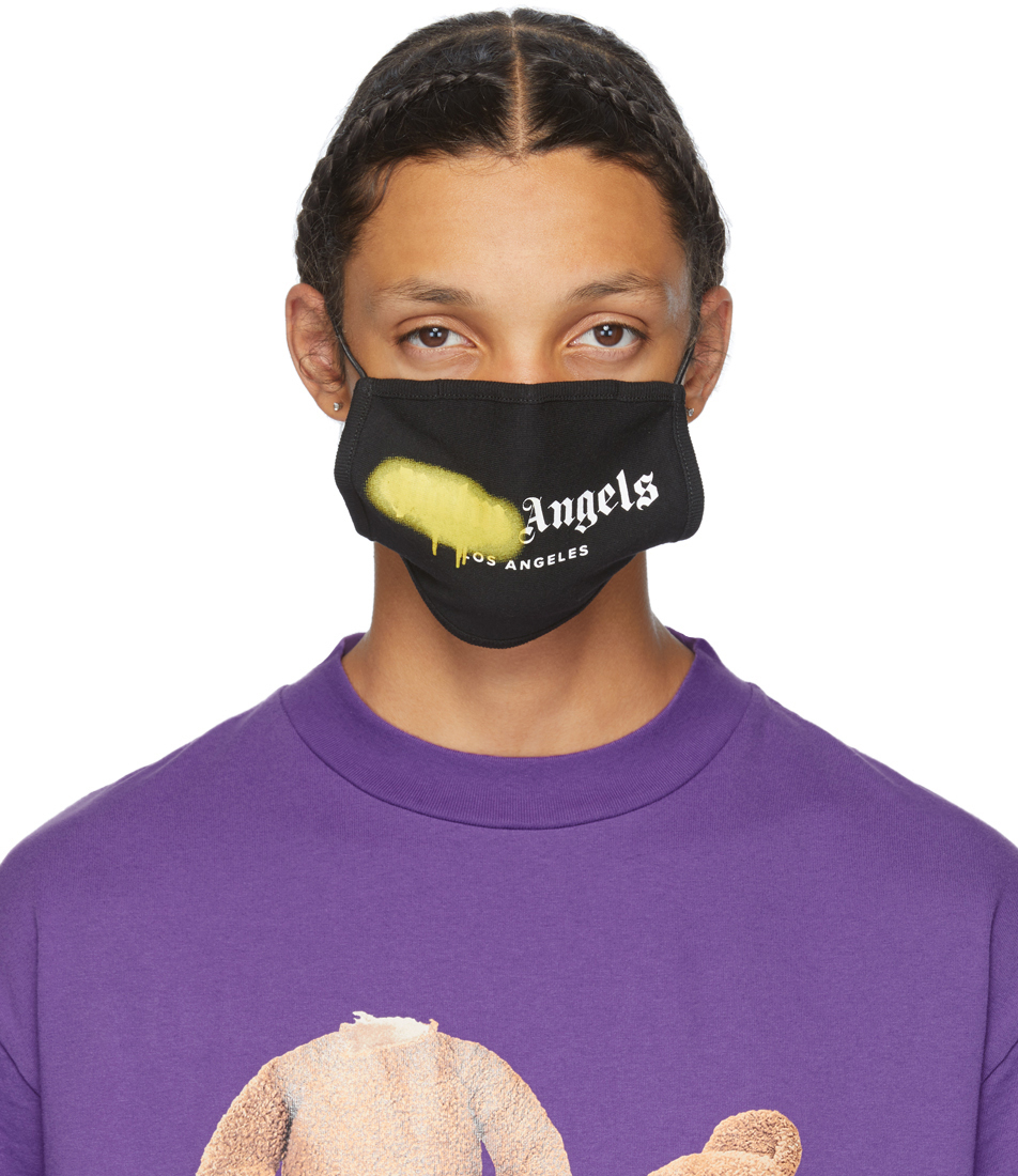 PALM ANGELS BLACK & YELLOW SPRAY LOGO MASK
