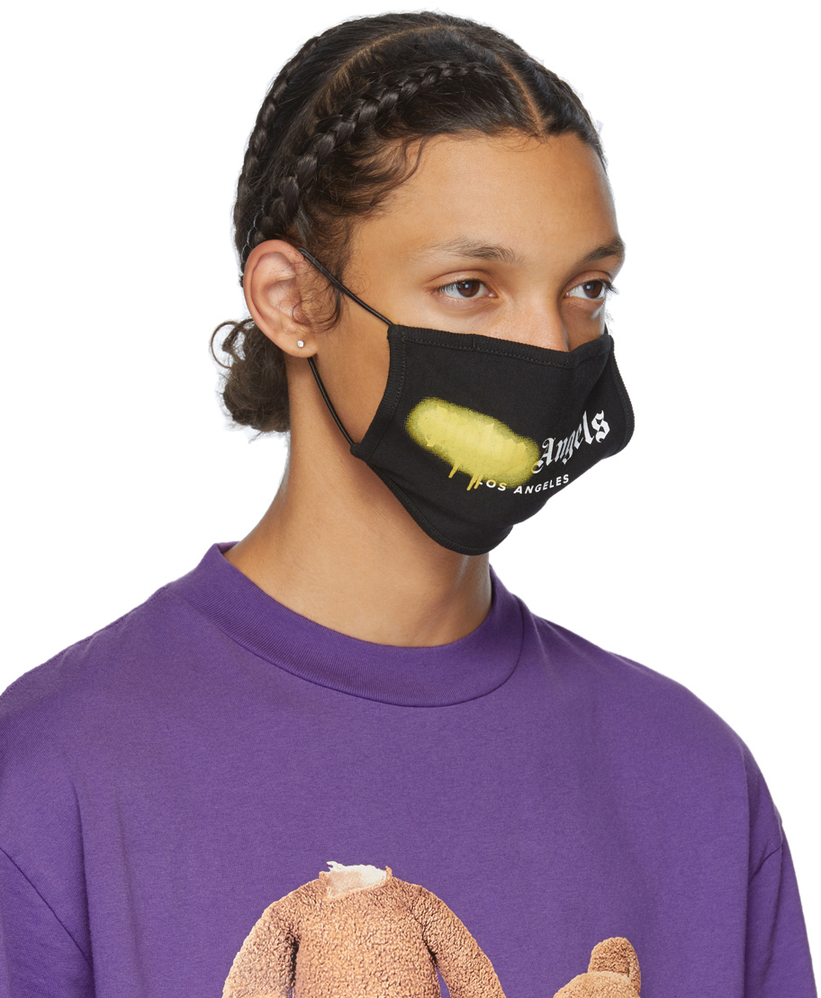 PALM ANGELS BLACK & YELLOW SPRAY LOGO MASK