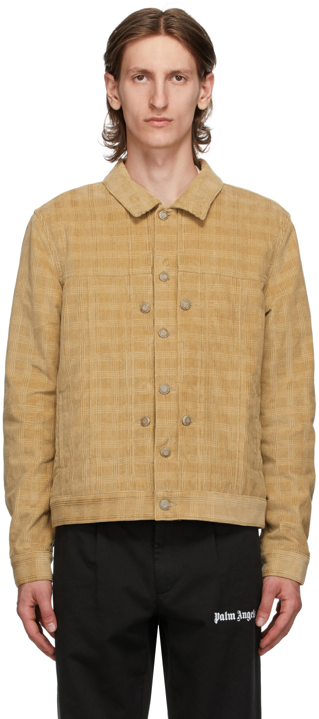 Palm Angels: Tan Checkered Corduroy Jacket | SSENSE