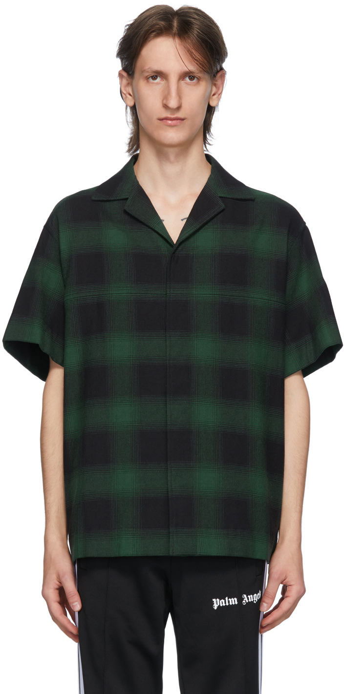 Palm Angels: Green & Black Check Logo Bowling Shirt | SSENSE
