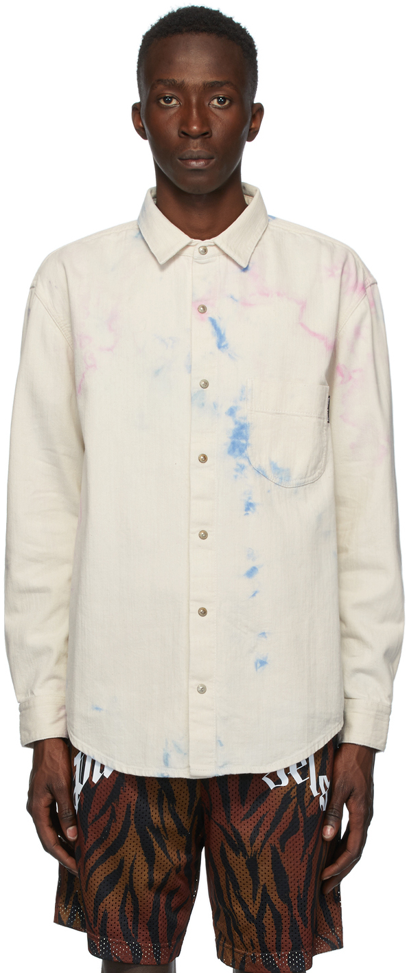 Palm Angels Off-White Denim Tie-Dye Shirt
