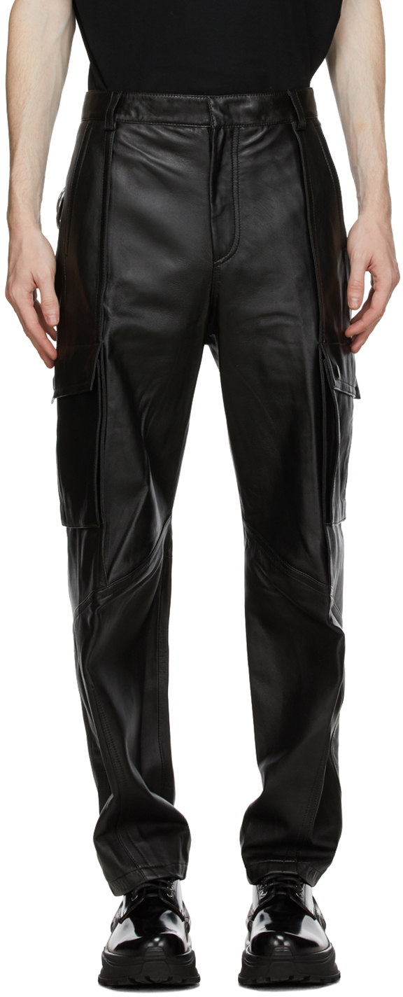 Wooyoungmi: Black Leather Cargo Pants | SSENSE