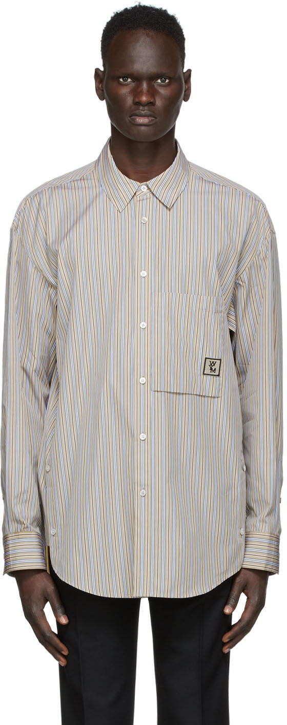 Wooyoungmi: Beige Striped Logo Shirt | SSENSE