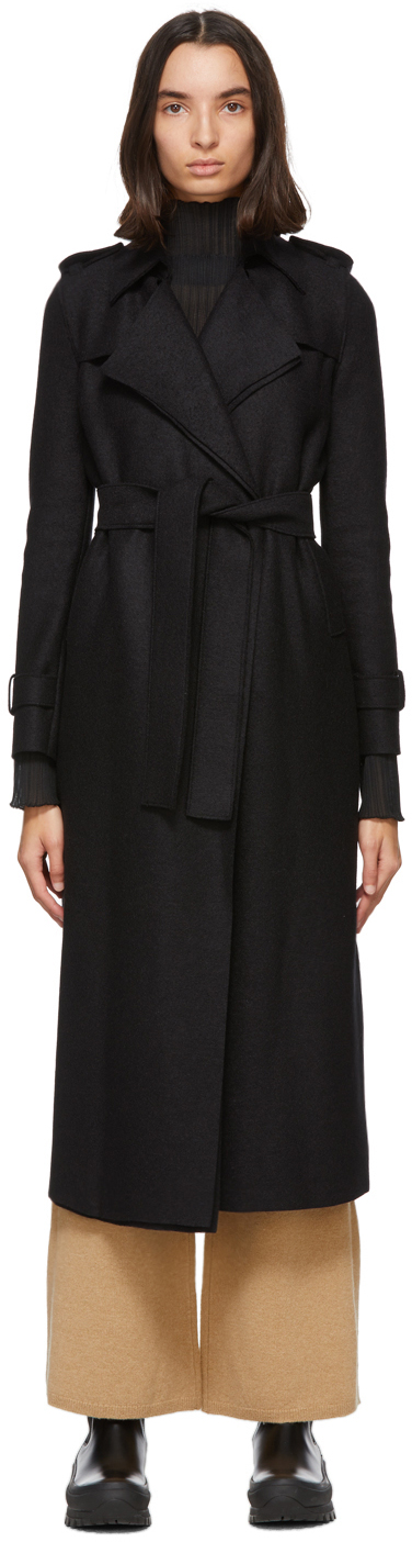 Harris Wharf London: Black Pressed Wool Trench Coat | SSENSE