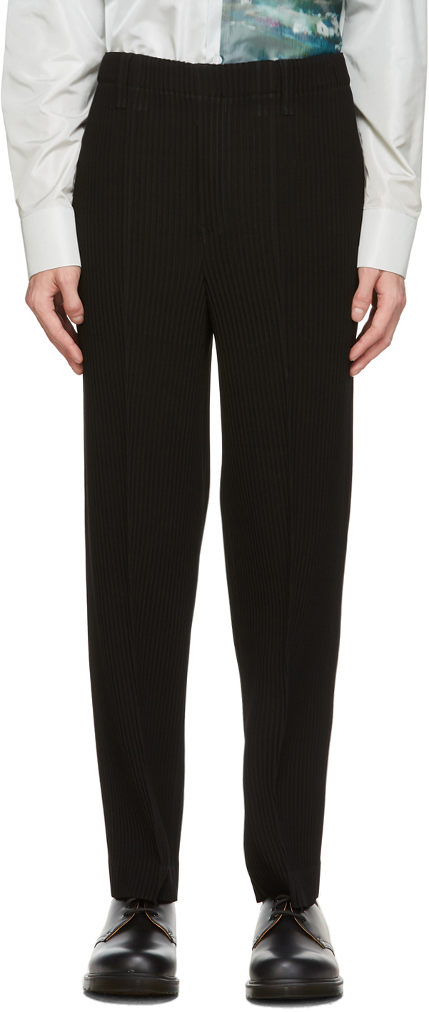 Homme Plissé Issey Miyake: Black Tuxedo Pleats Trousers | SSENSE