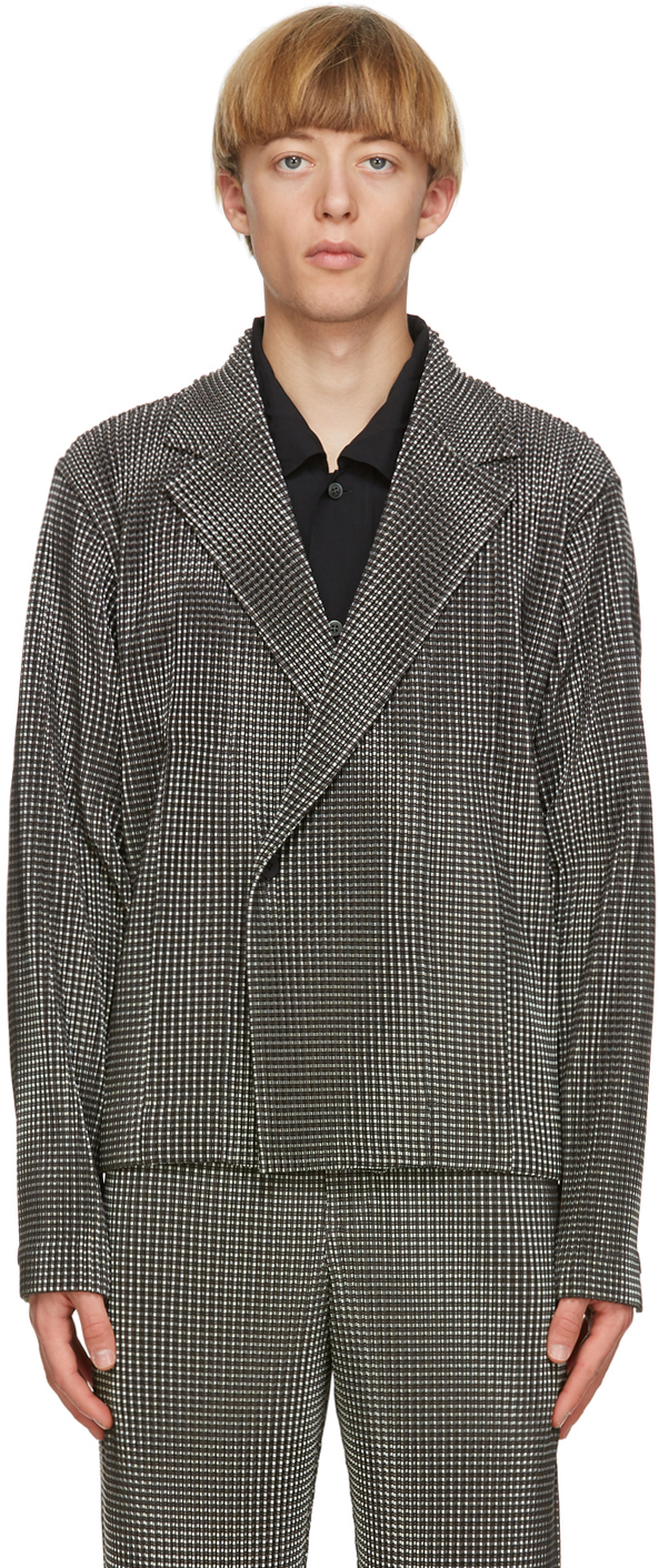 Homme Plissé Issey Miyake: Black Gingham Hologram Blazer | SSENSE