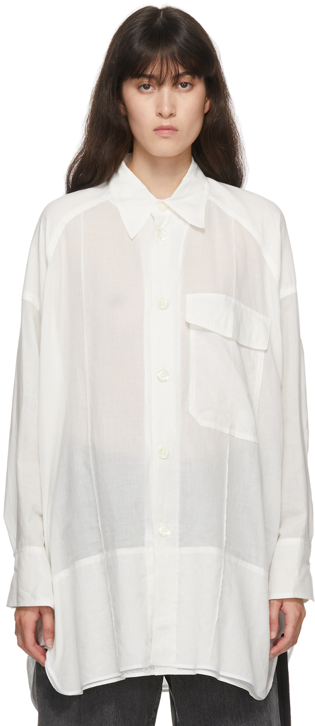 Y's: White Silk K-Pin Tuck Shirt | SSENSE